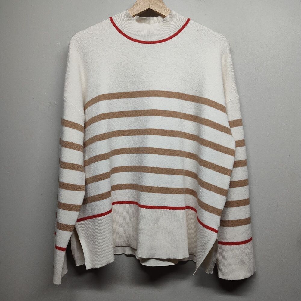 Tahari Pullover Sweater Women XL Cream Stripes Modern Classic Preppy Casual